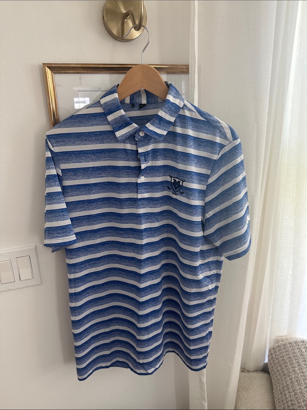 adidas Blue and White Striped Polo Shirt